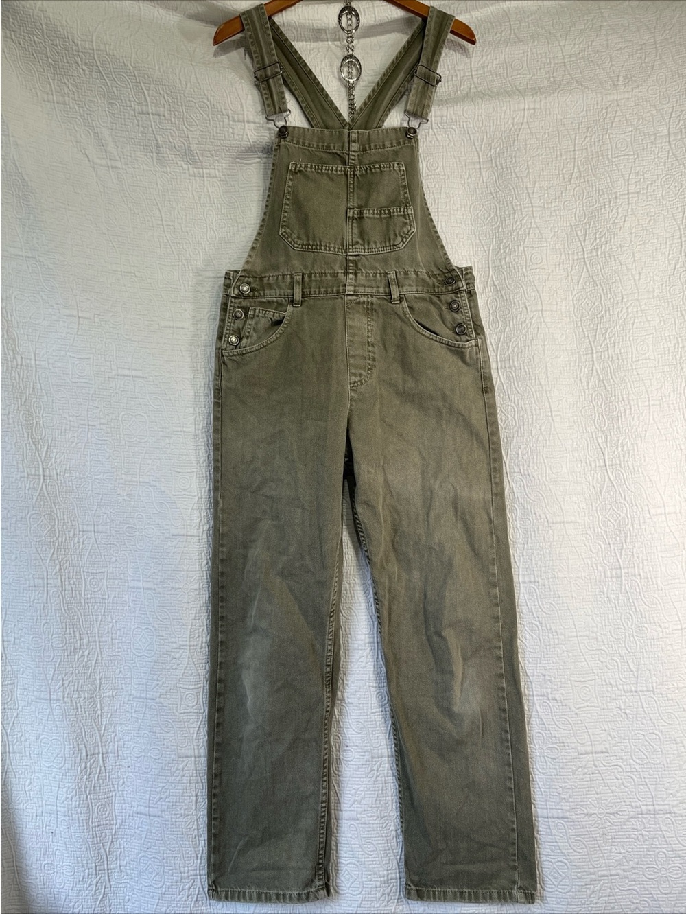 We The Free People Ziggy Denim Overalls Women Small Green Cotton Jean Bib Pants